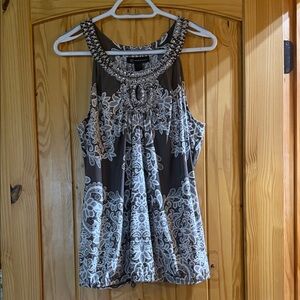 INC International Concepts Gray and White Embellished Blouse